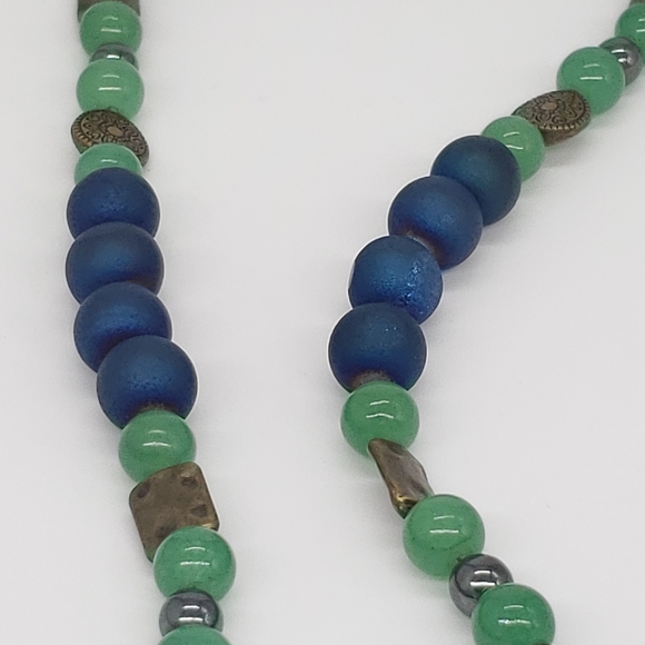 Blue Sedona Druzy, Aventurine, Bead Boho Necklace - Picture 4 of 12